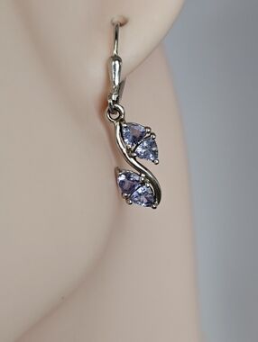Genuine 1.85 Carat Tanzanite Earrings Sterling Silver Platinum Finish Leverback